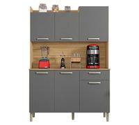 KITS PARANA Buffet de Cuisine 6 Portes 1 Tiroir Chêne et Gris Largeur 122 cm