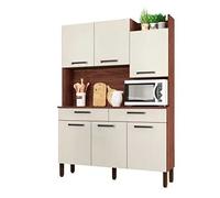 KITS PARANA Buffet de Cuisine 6 Portes 2 Tiroirs Noyer Blanc 10 Niches L 132 H 186 P 38.8 cm