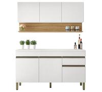 KITS PARANA Cuisine Equipée 6 Portes 1 Tiroir Chêne et Blanc Largeur 150 cm