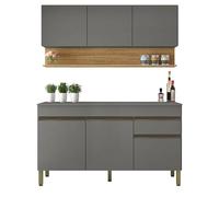 KITS PARANA Cuisine Equipée 6 Portes 1 Tiroir Chêne et Gris 7 Niches L 120 H 200 P 53.3 cm