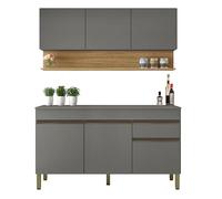 KITS PARANA Cuisine Equipée 6 Portes 1 Tiroir Chêne et Gris L 150 H 200 P 53.3 cm