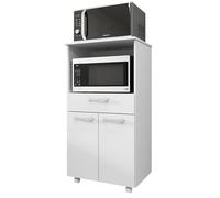 KITS PARANA Meuble Micro-Onde Blanc Mobile 2 Portes 1 Tiroir L 61 H 117.5 P 48.8 cm