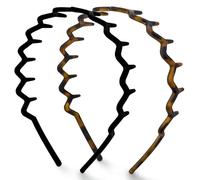 Kitsch Bandes de cheveux en zigzag pour femme antidérapantes, accessoires de mode pour styles de dos slicked confortable, bandeau peigne à dents, en plastique recyclé, tortue et bandeau noir, 2 pièces