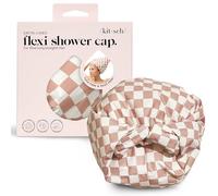 Kitsch Bonnet de douche de luxe pour femme réutilisable, imperméable, doublé en satin flexible, antidérapant, séchage rapide, réglable, élégant pour cheveux longs et courts - Motif à carreaux terre