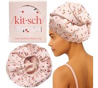 Kitsch Bonnet de douche luxe femme, réutilisable et imperméable, Cherry | Bonnet de douche satin doublé, grand format, imperméable, antidérapant et ajustable
