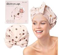 Kitsch Bonnet de douche luxe femme, réutilisable et imperméable, Pois blush | Bonnet de douche satin doublé, grand format, imperméable, antidérapant et ajustable