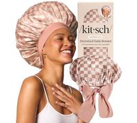Kitsch Bonnet satin XL pour cheveux, nuit, Carreaux terracotta