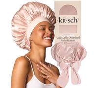 Kitsch Bonnet XL en Satin pour Dormir - Plus Doux Que la Soie pour Femme - Ajustement sûr, Bonnet de Nuit réglable pour Cheveux bouclés et texturés - Empêche la Casse, Les nœuds et l'amincissement