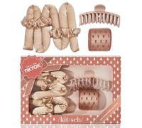 Kitsch Coffret cadeau de coiffure sans chaleur en satin, 5 pièces de bouclage sans chaleur en satin, rouleau thermique en céramique, pince, bigoudis, cadeau pour cheveux, champagne