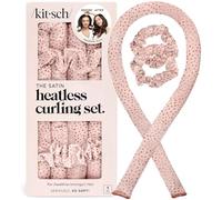 Kitsch Ensemble de bigoudis sans chaleur - Bigoudi satiné sans chaleur, bigoudi sans chaleur pour cheveux longs et courts, boucles de nuit avec 2 chouchous satinés et tige de brushing - Micro Dot