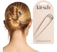 Kitsch Épingle à cheveux française en métal pour femme, fourchette à cheveux pour chignons, épingle à cheveux française pour une coiffure facile, parfaite pour les cheveux longs et épais - Argent