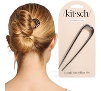 Kitsch Épingle à cheveux française en métal pour femme, fourchette à cheveux pour chignons, épingle à cheveux française pour une coiffure facile, parfaite pour les cheveux longs et épais - hématite