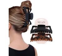 Kitsch Grandes pinces à griffes de 12,7 cm pour cheveux épais et longs | Pince Jumbo à forte adhérence pour une tenue toute la journée | 2 accessoires de cheveux surdimensionnés mats - Noir et motif