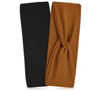 Kitsch Lot de 2 bandeaux larges antidérapants pour femme Noir et camel