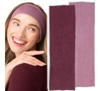 Kitsch Lot de 2 bandeaux larges côtelés antidérapants pour femme avec ajustement extensible et confortable | Bandeaux décontractés ou d'entraînement pour tous les types de cheveux, laque cerise et