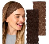 Kitsch Lot de 2 bandeaux larges en dentelle antidérapants pour femme avec ajustement extensible et confortable | Excellent bandeau décontracté ou d'entraînement pour tous les types de cheveux - Moka
