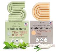 Kitsch Lot de 2 barres de shampooing à l'arbre à thé et à l'huile de noix de coco, shampooing clarifiant pour cheveux gras, nettoyant et hydratant savon naturel biologique, zéro déchet, soins
