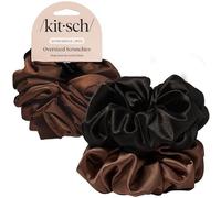 Kitsch Lot de 2 chouchous surdimensionnés en satin recyclé pour femme, élastiques à cheveux et supports pour queue de cheval respectueux de l'environnement | Cadeau idéal pour femme - Noir et chocolat