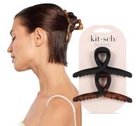 Kitsch Lot de 2 grandes pinces à cheveux tendance pour femme - Plastique mat - Prise en main facile - Parfaites pour un usage quotidien et des occasions spéciales - Tortue et noir