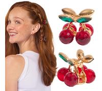 Kitsch Lot de 2 petites pinces à cheveux en forme de cerise pour femme - Petites pinces à cheveux en strass | Ressorts en métal galvanisé et finition antirouille | Tenue forte pour les chignons et les