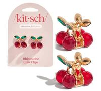 Kitsch Lot de 2 petites pinces à cheveux en forme de cerise pour femme - Petites pinces à cheveux en strass | Ressorts en métal galvanisé et finition antirouille | Tenue forte pour les chignons et les