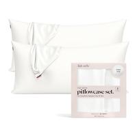 Kitsch Lot de 2 taies d'oreiller en Satin King Size, Plus Douces Que la Soie de mûrier pour Les Cheveux et la Peau, 48,3 x 91,4 cm, avec Fermeture éclair (Ivoire)