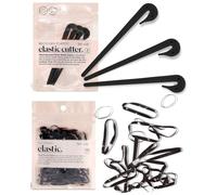 Kitsch Lot de 3 élastiques à cheveux avec 100 élastiques en caoutchouc anti-accrocs, retirez les élastiques rapidement et sans effort, noir