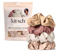 Kitsch Lot de 4 chouchous en satin pour femme, élastiques à cheveux sans dommages, sans plis, parfaits pour le jour ou la nuit, rose poudré