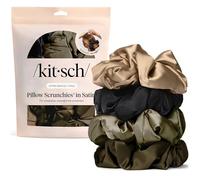 Kitsch Lot de 4 chouchous en satin pour femme, élastiques à cheveux sans dommages, sans plis, parfaits pour le jour ou la nuit, noir