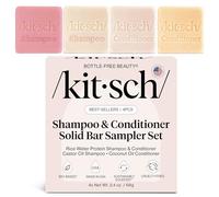Kitsch Lot de 4 shampoings solides et après-shampoing - Barre de riz et huile de ricin - Barre de riz et après-shampoing hydratant en profondeur - Zéro gaspillage