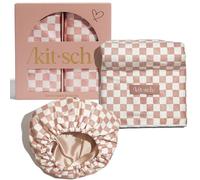 Kitsch Love & Comfort Ensemble spa 2 pièces - Bonnet de douche imperméable réutilisable doublé de satin et serviette à séchage rapide pour femme, serviette en microfibre, bonnet de douche flexible