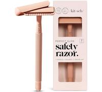 Kitsch Perfect Glide Rasoir de sécurité - Poignée en métal et rasoir à une lame en acier inoxydable avec 5 lames de rasoir de sécurité et 1 capuchon de rasoir | Rasoir à lame unique pour femme |
