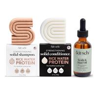 Kitsch Shampooing et après-shampoing au riz - Sérum prélavé pour cuir chevelu - Eau de riz pour renforcer les cheveux - Romarin pour un cuir chevelu sain - Ensemble de 3 pièces sans paraben