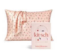 Kitsch Taie d'oreiller en satin avec fermeture Éclair, taille standard 48 x 66 cm, imprimé cerise