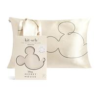 Kitsch x Disney Mickey Mouse Taie d'oreiller en satin avec fermeture éclair, très douce et rafraîchissante pour les cheveux et la peau, infroissable, lavable, Queen/Standard, 48 x 66 cm