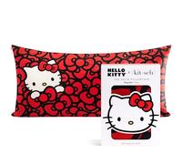 Kitsch x Hello Kitty (Océan de nœuds) Taie d'oreiller en Satin avec Fermeture éclair pour Les Cheveux et la Peau, très Douce, Lisse et rafraîchissante, Lavable en Machine, King Size, 48 x 91,4 cm