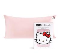 Kitsch x Hello Kitty (Visage de Kitty Rose) Taie d'oreiller en Satin avec Fermeture éclair pour Les Cheveux et la Peau, Douce, Lisse et rafraîchissante, Lavable en Machine, King Size, 48 x 91,4 cm