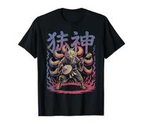 Kitsune Banjo Spirit in Flames Japonais Yokai Fox T-Shirt