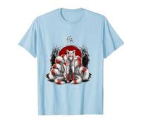 Kitsune de Renard Japonais à Neuf queues T-Shirt, Homme, Bleu Céleste, S