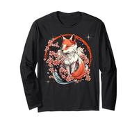 Kitsune Fox Anime Japonais Kawaii Renard Blossom Cherry Flower Manche Longue