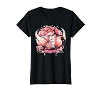 Kitsune Fox Renard Japonais à Neuf queues Fleurs de Cerisier T-Shirt, Femme, Noir, L