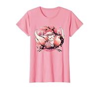 Kitsune Fox Renard Japonais à Neuf queues Fleurs de Cerisier T-Shirt, Femme, Rose, XXL