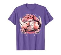 Kitsune Fox Renard Japonais à Neuf queues Fleurs de Cerisier T-Shirt, Homme, Violet Chiné, XL