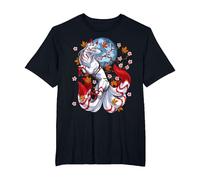 Kitsune Japonais Renard à Neuf Queues Fleurs de Cerisier T-Shirt, Homme Grandes Tailles, Noir, 6X Tall