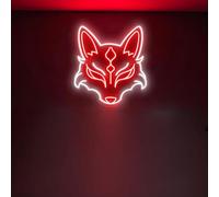 Kitsune Masque néon avec lumière LED japonaise | Yokai Décoration murale avec masques Oni