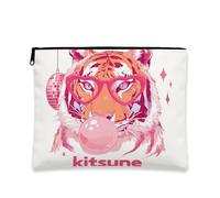 Kitsune Trousse de maquillage motif tigre coloré rétro pour femme, organiseur amusant en toile à fermeture éclair, trousse de toilette pour fête, coloré, 7x9 Inch, Tigre