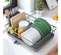 Kitsure Egouttoir Vaisselle Cuisine - Egoutoire Compact et Gain de Place, Seche Vaisselle en Acier Inoxydable avec Porte-Couverts, 29,0 x 38,1 x 12,7 cm, Gris