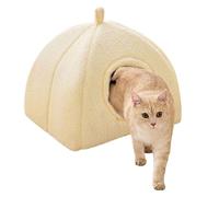 Kitten Bed, Indoor Plush Cat House, 16x14 inches Cave Winter Thermal Nest, Compact Cozy Pet Bed for Resting, Sleeping, Lounging, Travels, Home, Dorm, Apartments White and Brown