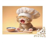 Kitten Chef Yawn Puzzle for Adults & Kids: Chef Kitten with Bowl 1000Pc Educational Games for Wall Decor 52x38cm/1000pcs