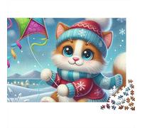 Kitten d'hiver Volant Kite 1000 Pièces Puzzle pour Adultes Carton Résistant Anti-Stress pour S'amuser pour Experts Difficile sans Reflets 38x26cm/1000pcs